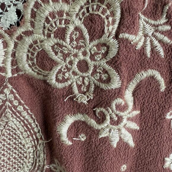 Forever 21 Womens Dress Sz 1X Mini Embroidered Dusty Rose Tunic Cottagecore - Picture 5 of 8